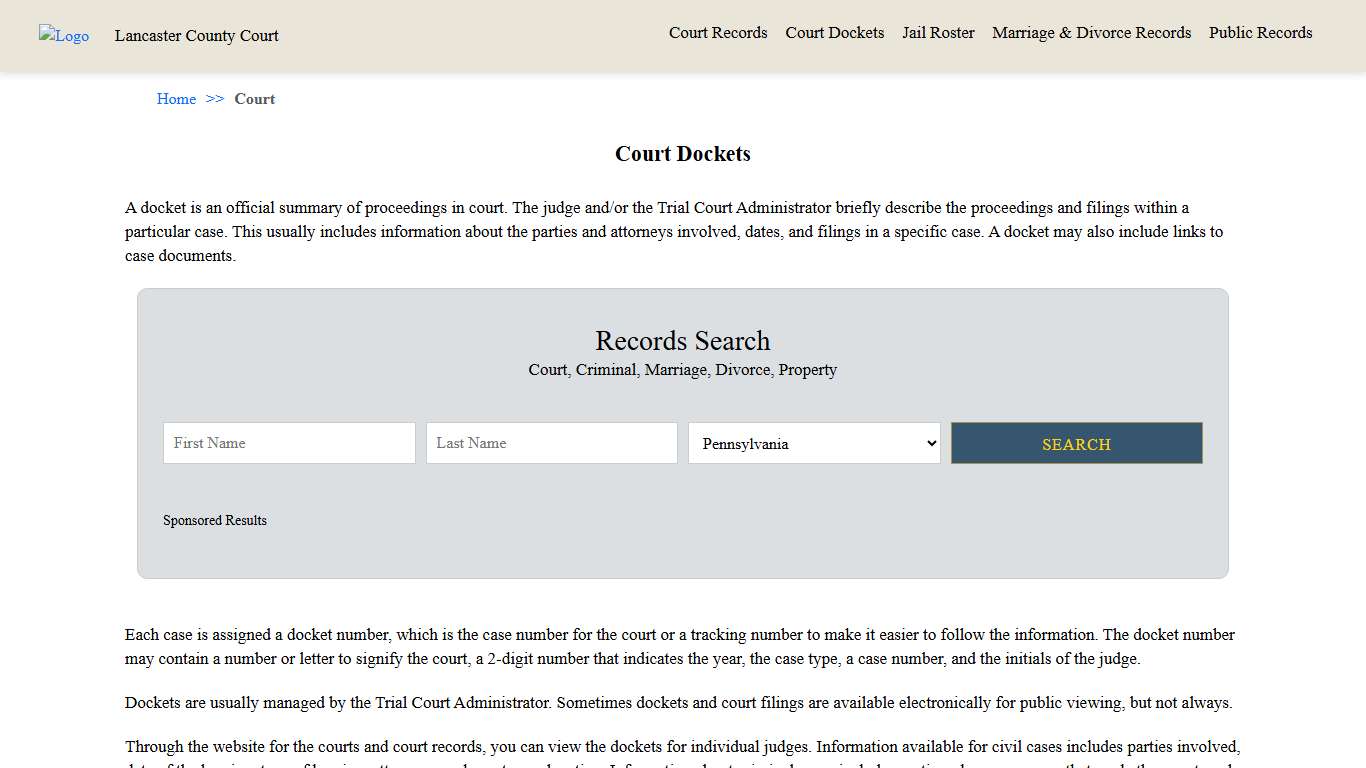 Court Dockets Lancaster County Court