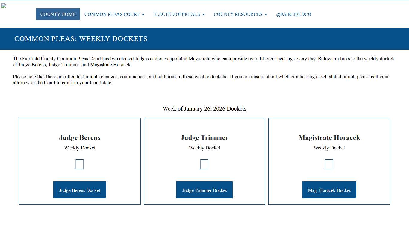 Judge Dockets - Fairfield County Common Pleas Court